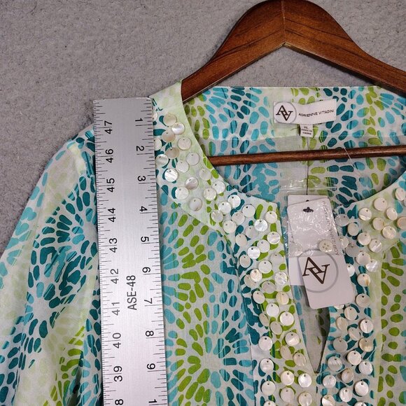 Adrienne Vittadini Top Women's XL Green Blue Floral Beaded Embellished Tunic NWT - Picture 8 of 11